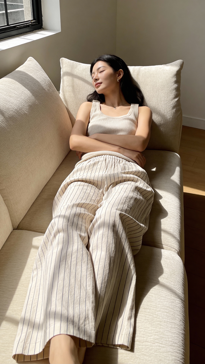 White Striped Wide Legged Pajama