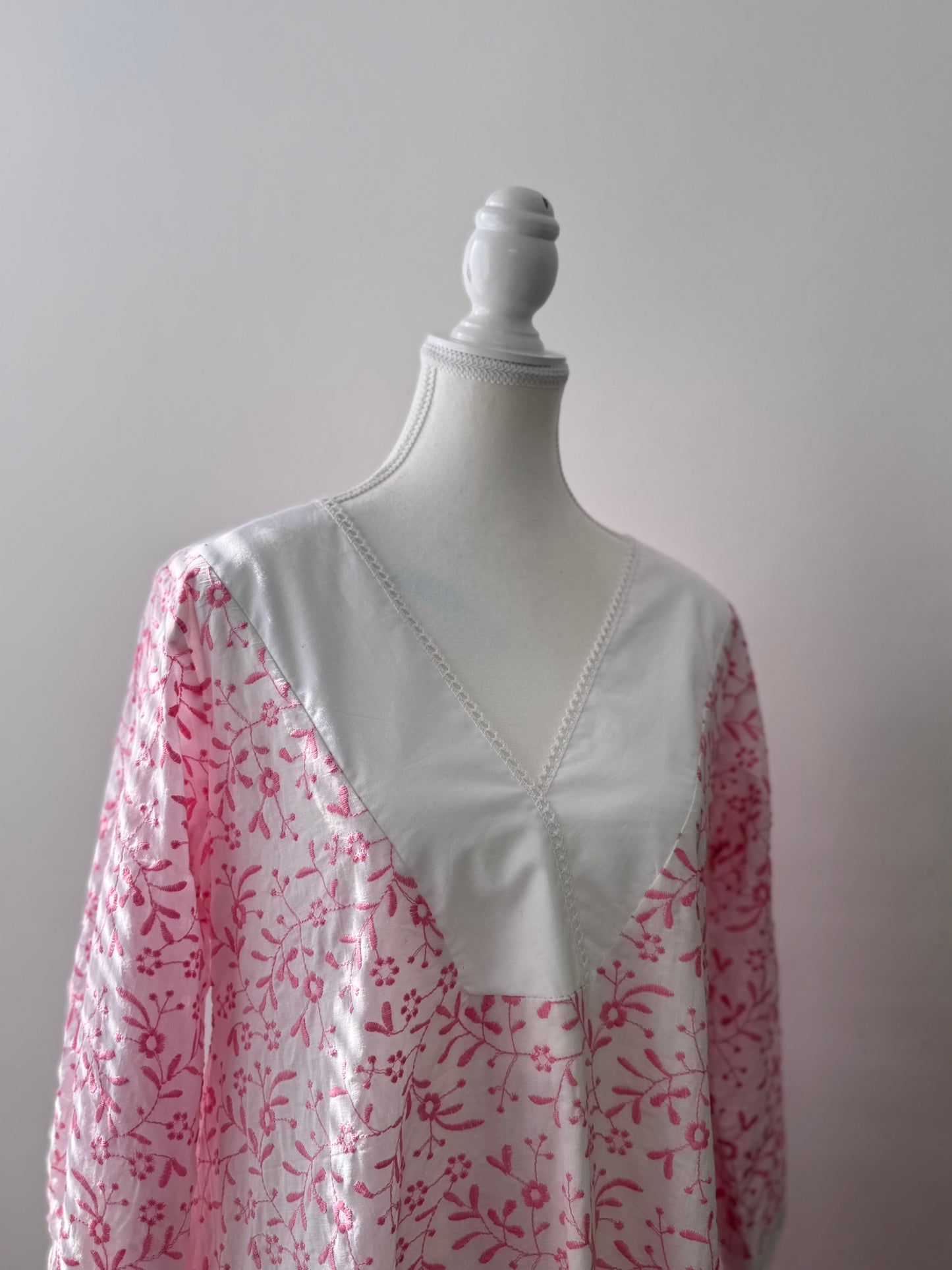 Pink Floral Pure Cotton A-Line Kurta
