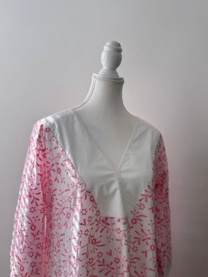 Pink Floral Pure Cotton A-Line Kurta