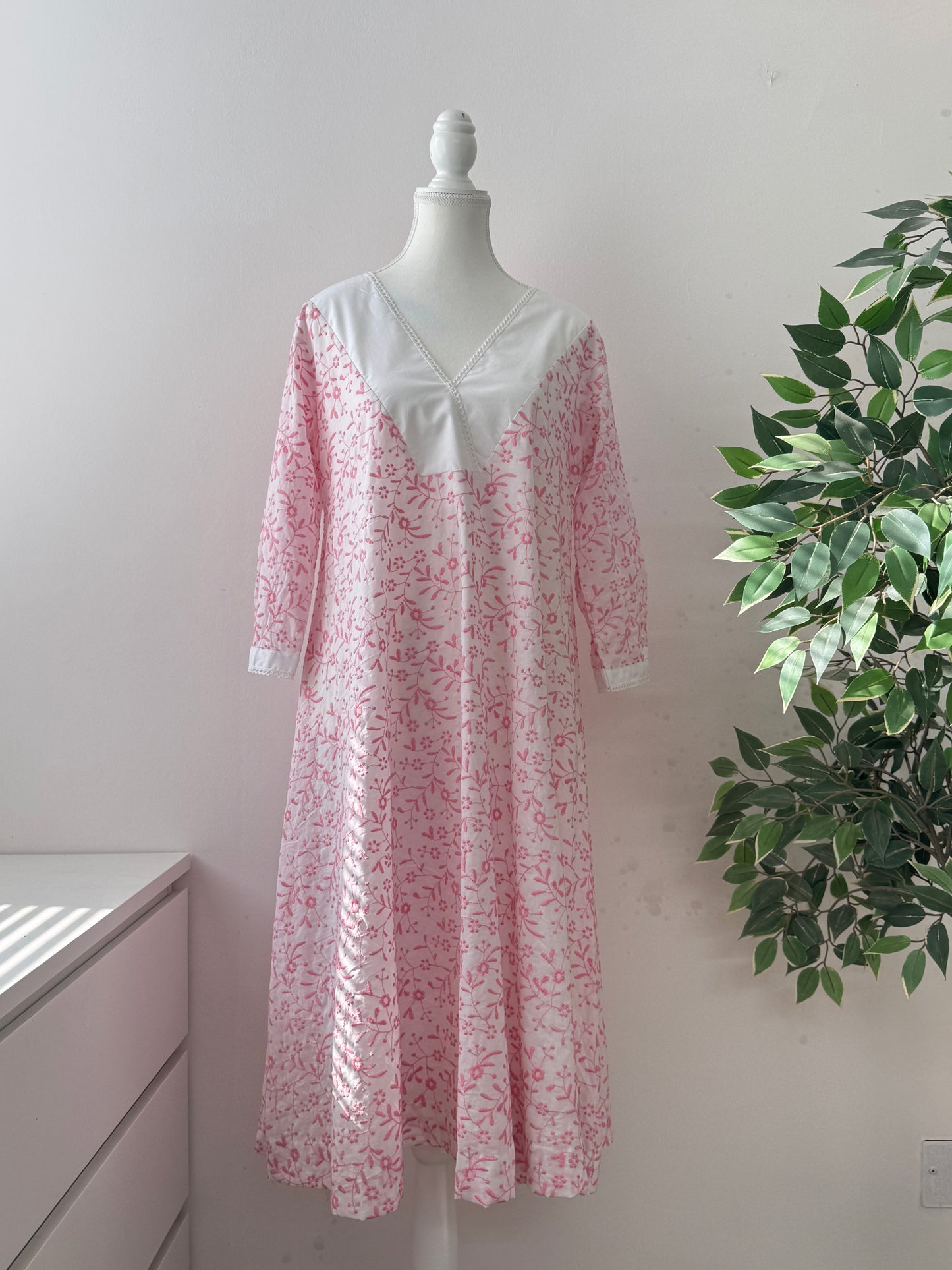 Pink Floral Pure Cotton A-Line Kurta