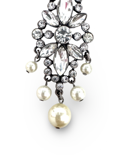 Crystal pearl hanging earrings