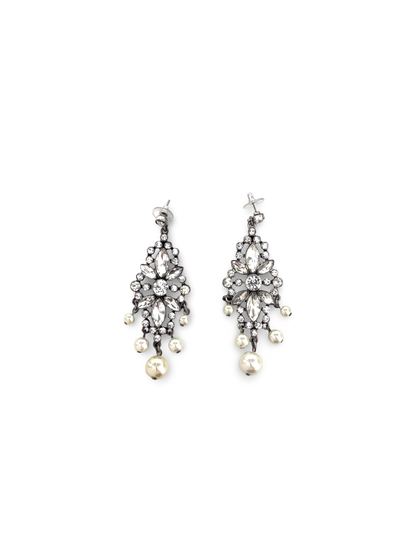 Crystal pearl hanging earrings