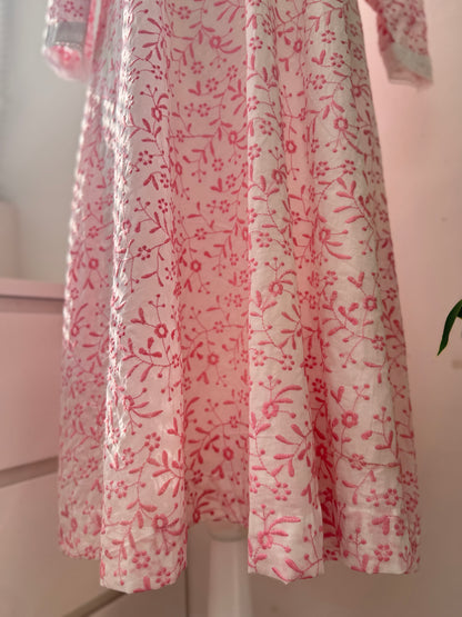 Pink Floral Pure Cotton A-Line Kurta