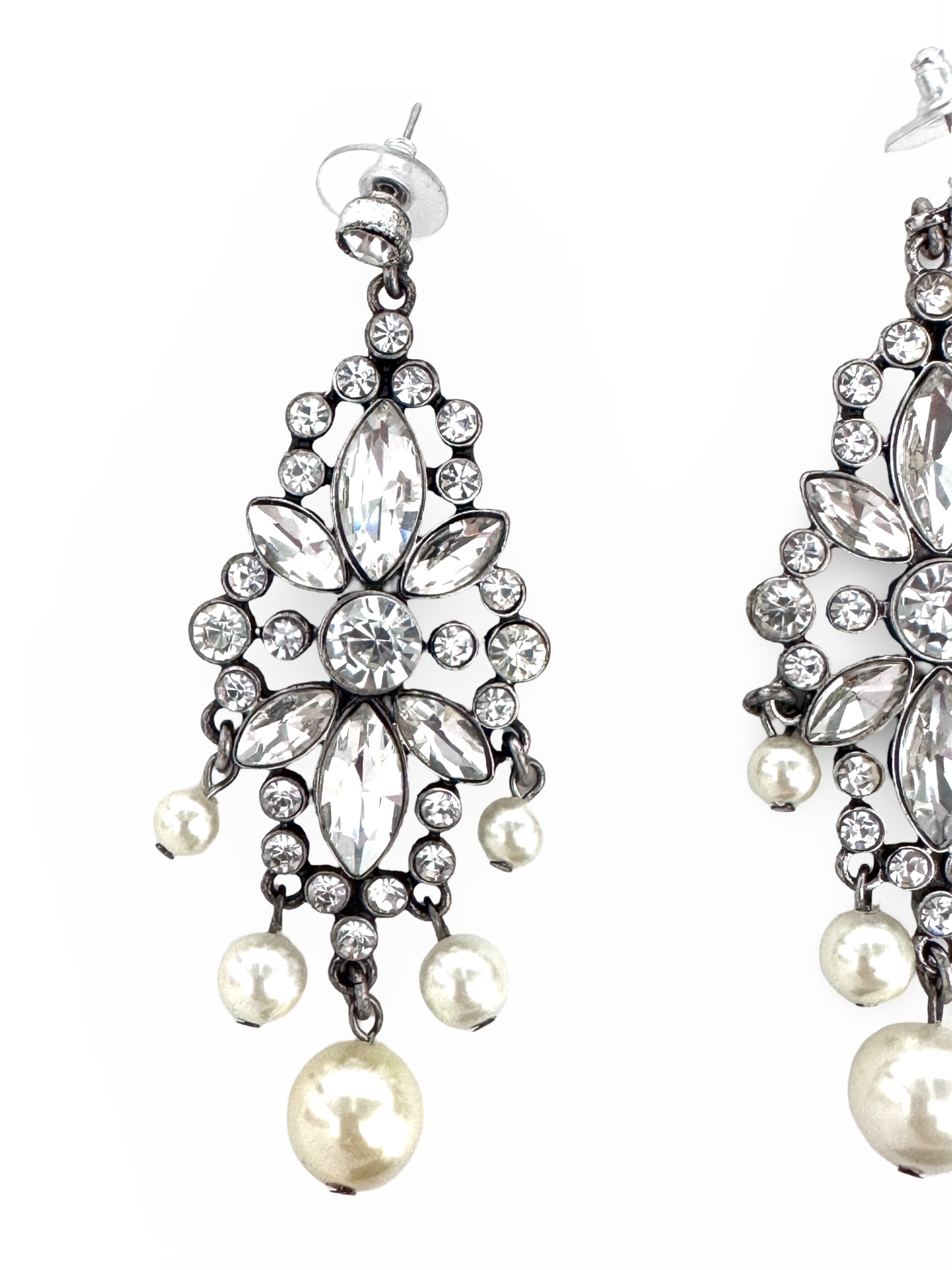 Crystal pearl hanging earrings