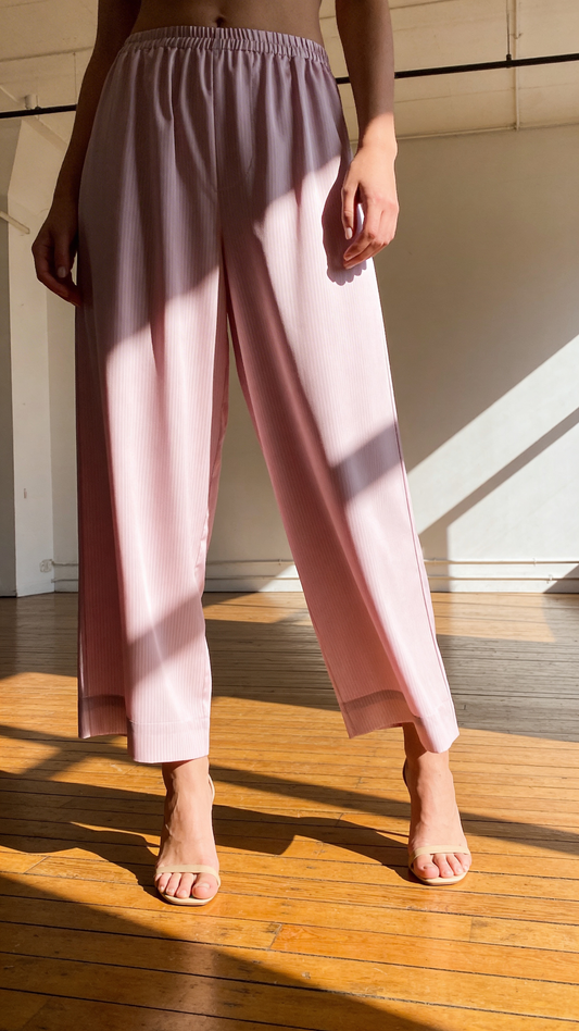 White striped on baby pink wide legged plazo