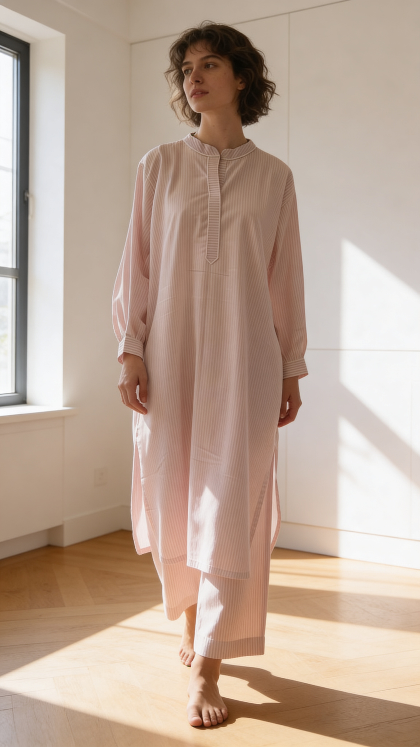 Baby pink strip kurta set