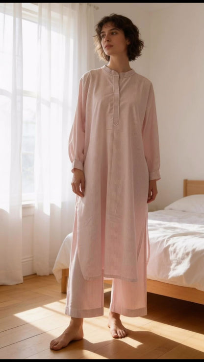 Baby pink strip kurta set